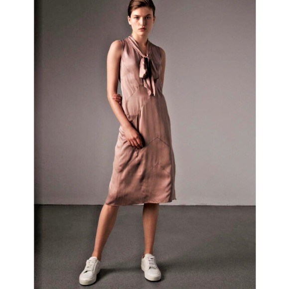 Burberry Dresses & Skirts - Burberry Women Size US 6‎ Antique Taupe Pink 100% Silk Tie-neck Midi Dress